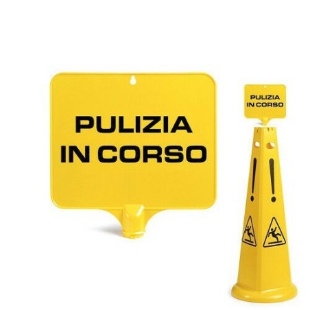 TABELLA ATTENZIONE PULIZIA IN CORSO PER SEGNALE CONICO