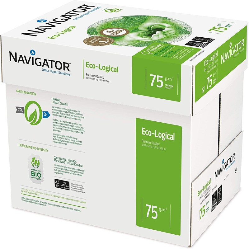 Navigator Eco-Logical Carta Premium per ufficio, Formato A4, 75 gr, Confezione da 5 risme da 500 Fogli