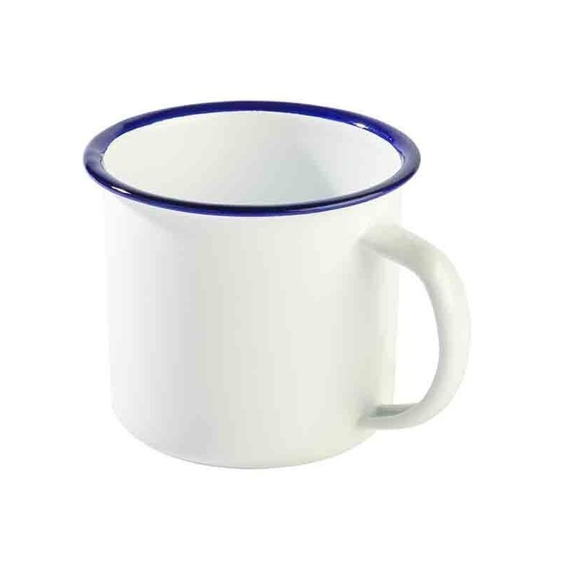 Tazza in acciao smaltato bianco blu midi