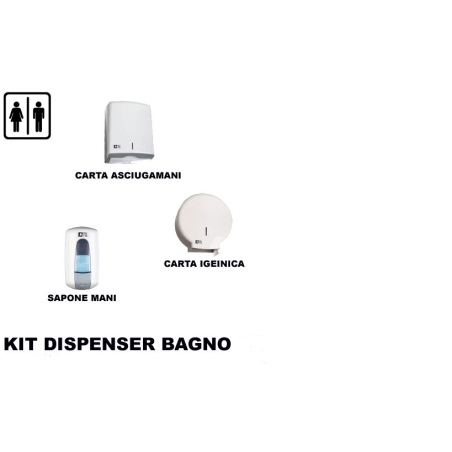 KIT DISPENSER DISTRIBUTORI SAPONE MANI CARTA IGIENICA E ASCIUGAMANI